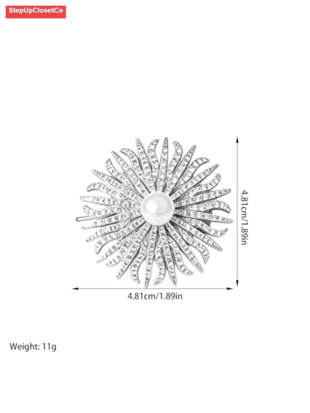 Rhinestone Pearl Brooch Pin Sunflower Starburst Lapel Scarf Pin for Women